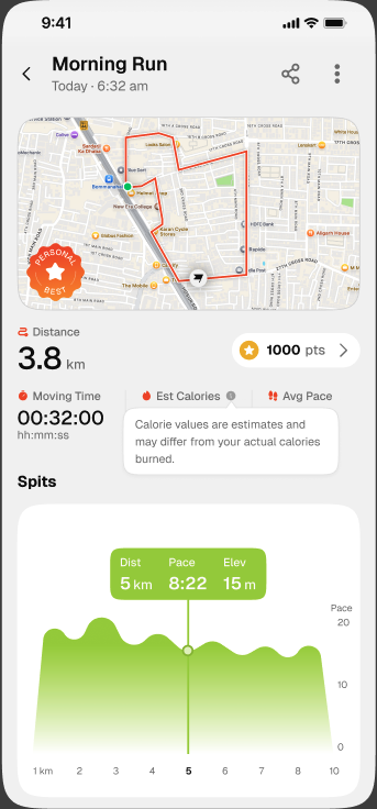 HDOR activity selection screen for walking, running and cycling